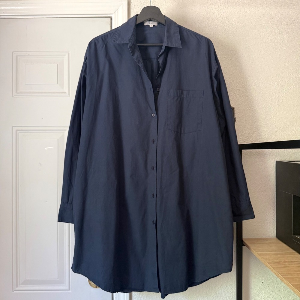 BOII navy indigo blue oversized cotton long sleeve button up shirt